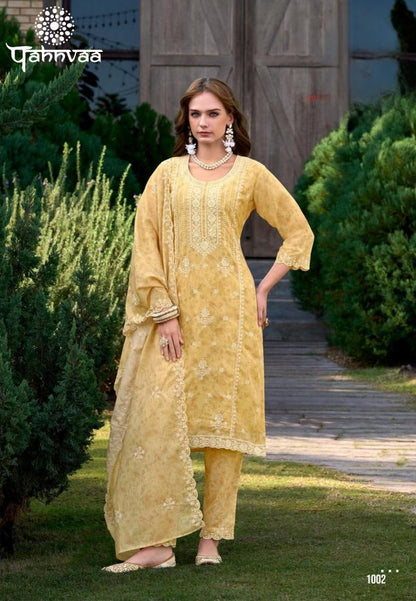 Elegant Yellow Cotton Kurta Set with Embroidery